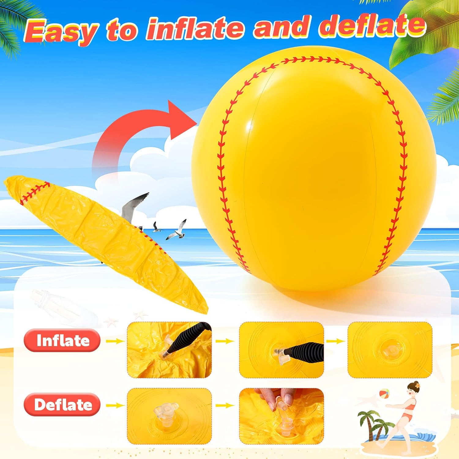 Poen 27 Inch Inflatable Softball Beach Ball for Summer Beach Game Swimming Pool Large PVC Softball Toys Party Favors for Boys Girls Adults Water Sand Game Accessory