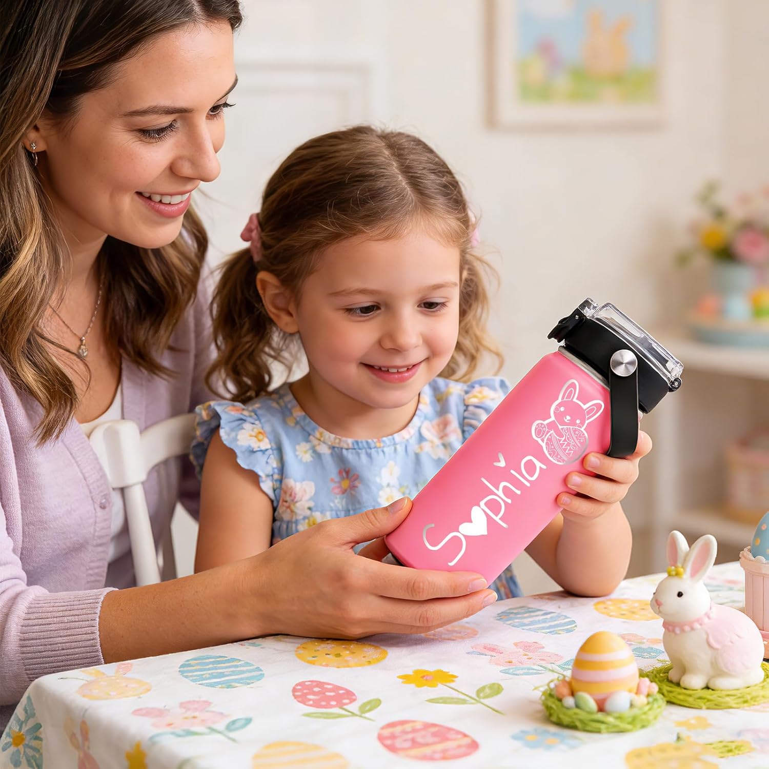 Personalized Water Bottles for Kids, Easter Basket Stuffers, Custom 18 oz Water Bottle for School with Straw Engraved Name Stainless Steel, Birthday Easter Gifts for Kids Girls Boys - Image 2