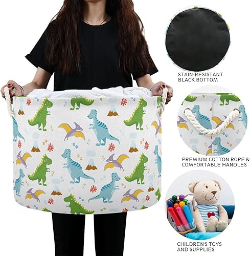 Miniatura 6 de Cute Dinos Green Dinosaurs Isolated storage basket foldable and waterproof toy storage bin circle with sturdy handle bags Decor 68 qt for tool