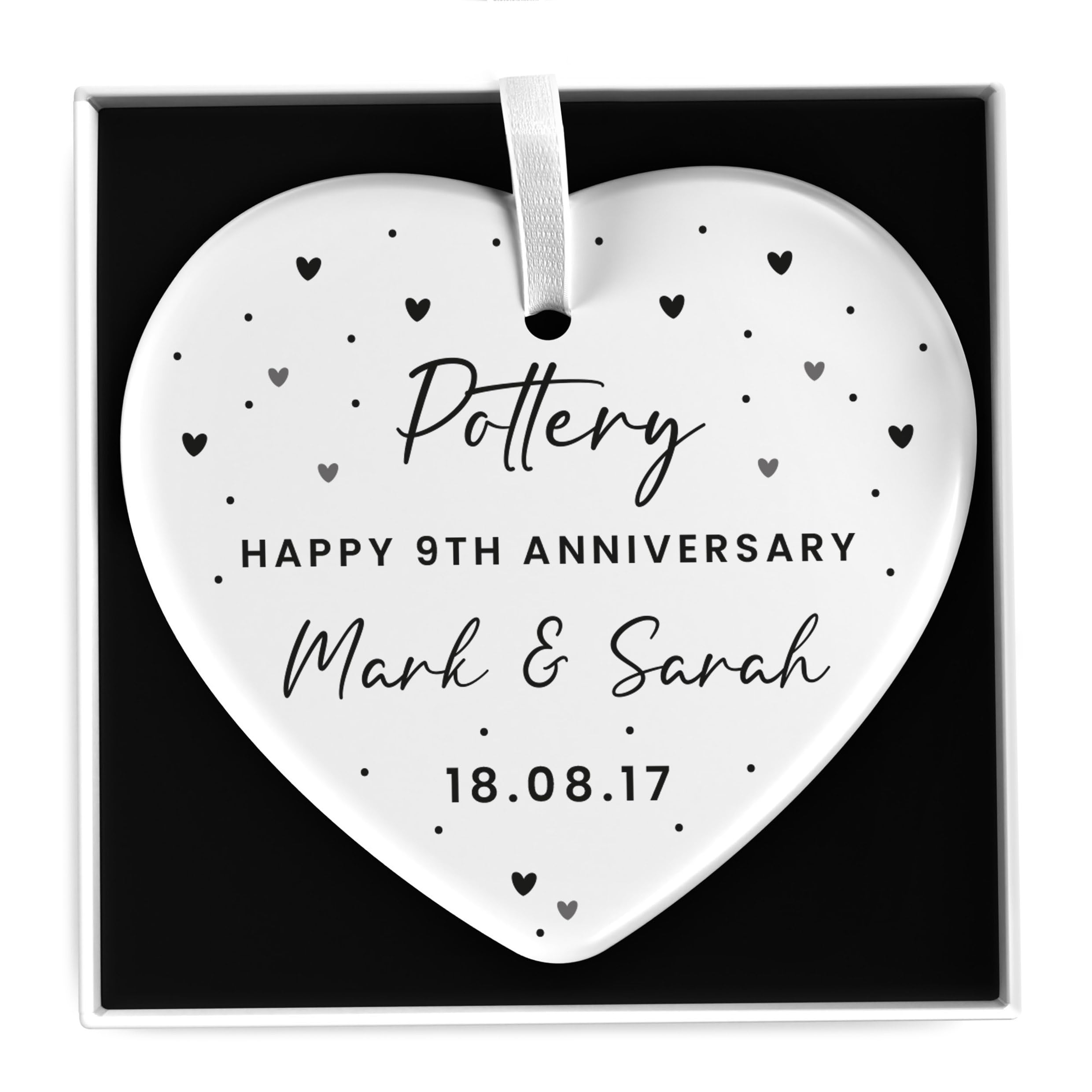Beecreative Personalised 9th Wedding White Ceramic Hanging Ornament - Pottery For Husband or Wife - With Gift Box