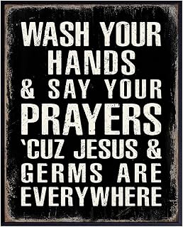 Christian Art Kids Bathroom Decor - Boys Bathroom Religious Wall Decor - White Black Bath Decoration - Wash Your Hands Restroom Sign - Jesus Christ funny Bath Art - Rustic Restroom Accessories
