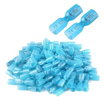100 PCS 16-14 AWG Waterproof Heat Shrink Quick Disconnect Connectors, Crimp Electrical Wire Female Spade Connectors Insulated Disconnect for Marine Automotive Motorcycle Home Wiring Blue