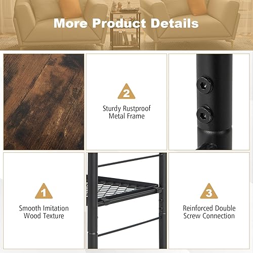 Miniatura 6 de GOFLAME Mesa auxiliar industrial de 3 niveles, mesita de noche con estante de metal de malla extraíble, almohadillas de nivelación ajustables, mesa