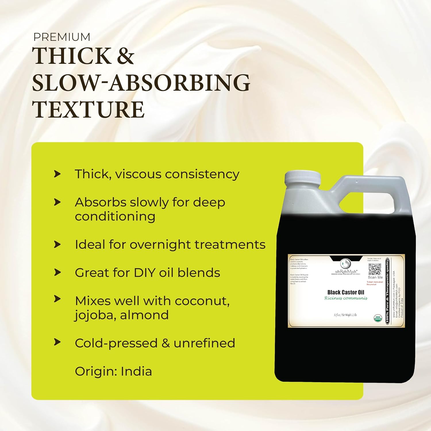 Organic Black Jamaican Castor Oil | Cold Pressed & Unadulterated For Hair Growth Oil, Eyebrows & Eyelashes, Scalp and Nail Care | Grow, Strengthen & Repair | India - 32 Fl Oz Net Wt. 0.95 kg / 2.1 lb