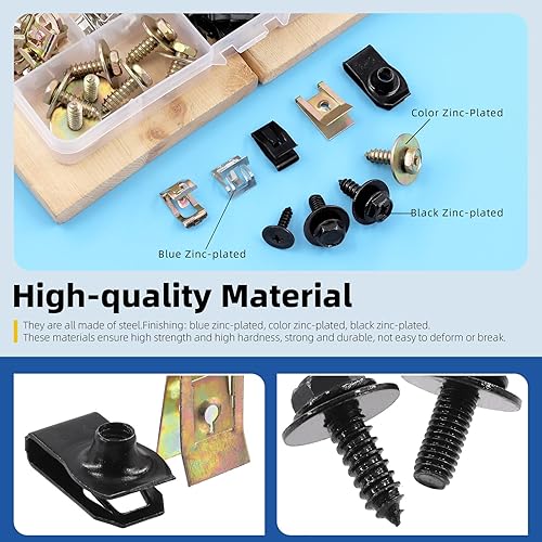 Miniatura 5 de Glarks Kit surtido de 72 clips en U y tornillos para el cuerpo, 9 tamaños, clips de automóvil con tornillos, tuercas en U, clips de ajuste interior,