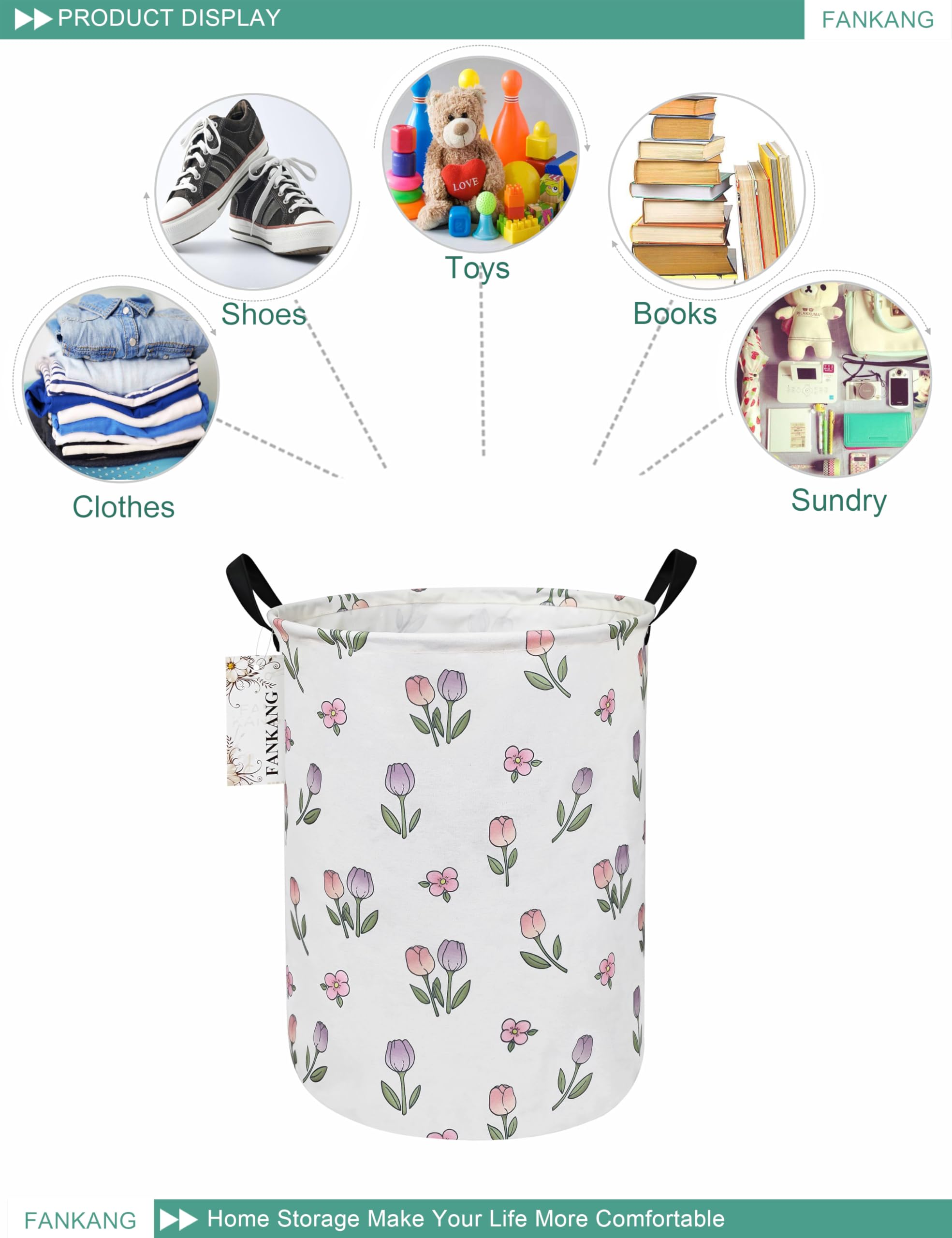 FANKANG Laundry Hamper Storage Bins Nursery Hamper Canvas Foldable Large Storage Baskets for Kids Toys Room Nursery - Image 3