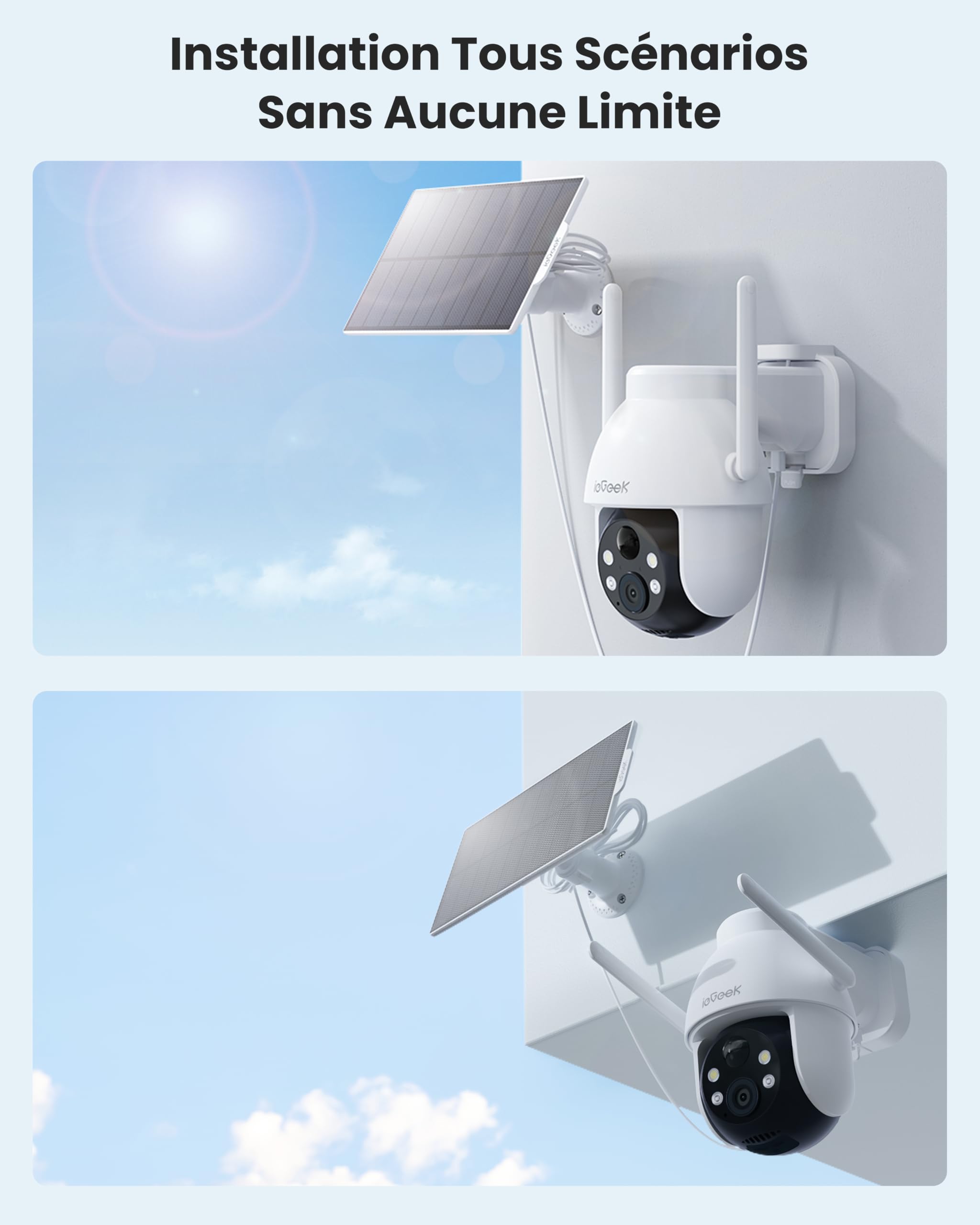 ieGeek 2K (3MP) Camera Surveillance WiFi Exterieure sans Fil Solaire ZY C2 | 360° Panoramique, Détection Humaine IA, Nocturne Couleur, Recharge Faible Luminosité, Installation Facile, WiFi 6, Alexa,IP66