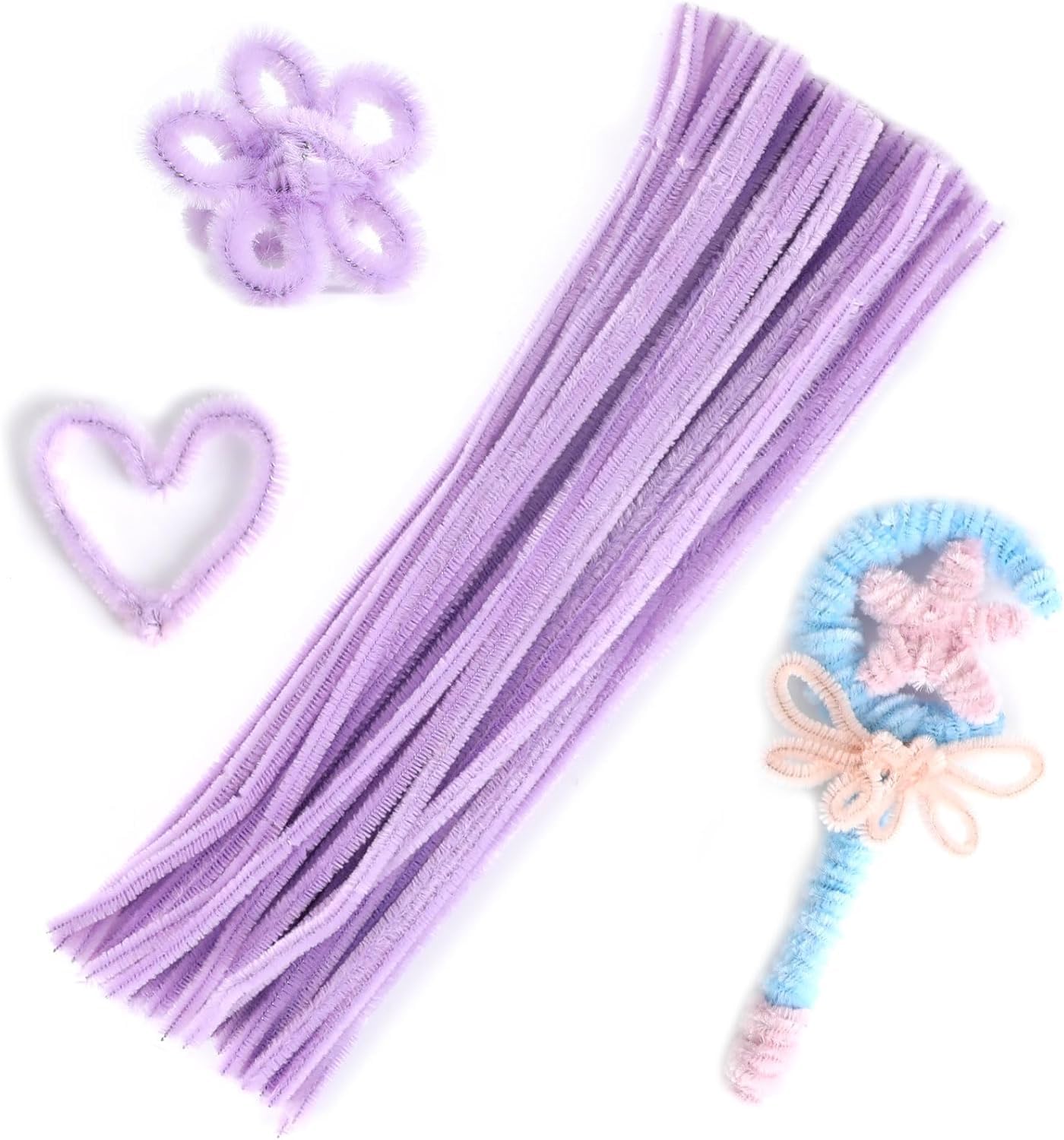 Pipe Cleaners Craft, Pipe Cleaners Chenille Stem Fuzzy Sticks Craft Supplies for flowers making, Home DIY (Light Purple, 100pc)-image-15