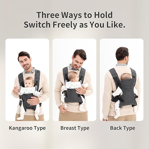 Miniatura 2 de Portabebés, mochila ergonómica 4 en 1 para bebé, para recién nacidos a niños pequeños, ligera, ajustable, color gris