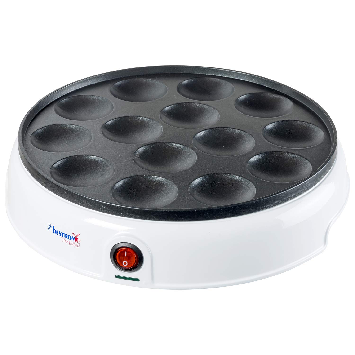 Bestron Poffertjes Maker im Retro Design, Mini Pfannkuchen Automat, mit Antihaftbeschichtung, Sweet Dreams, 800 W, Weiß