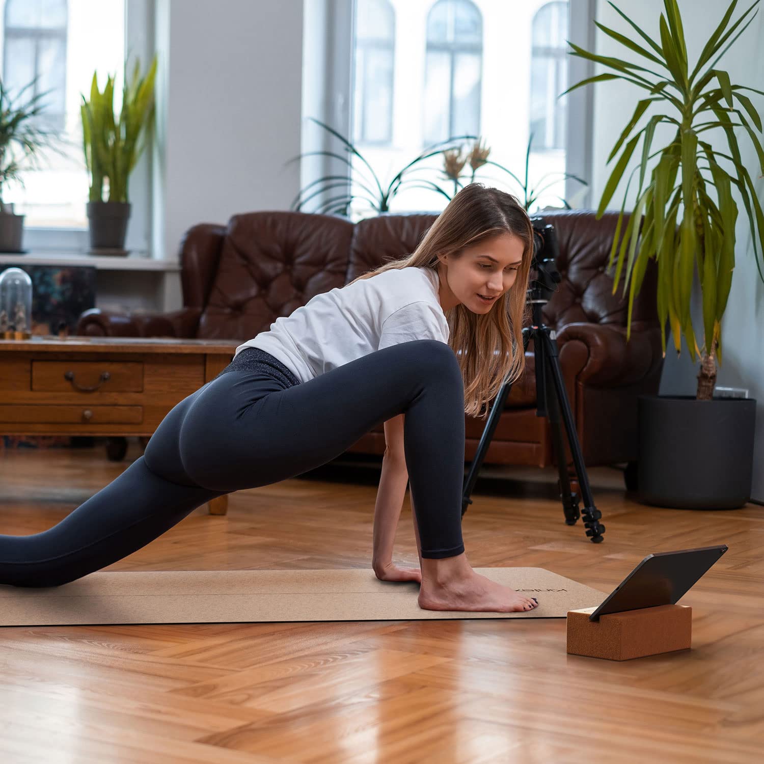 Kintex Bloc de yoga en liège | Fonction 2 en 1 | Pilates | Gymnastique | Fitness | Entraînement | Liège naturel | Léger et robuste