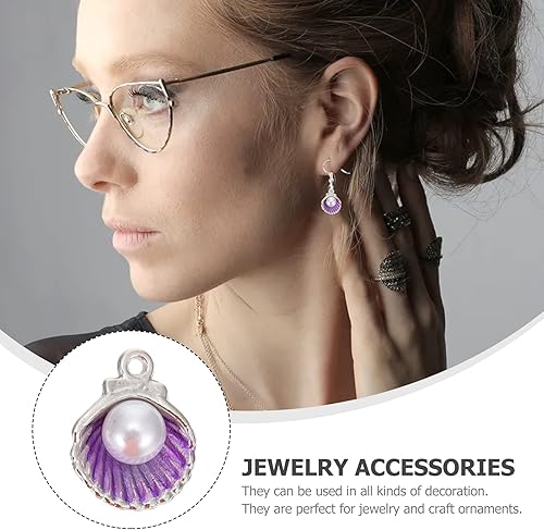 Miniatura 3 de Aretes de perlas, 15 piezas de dijes de concha de almeja esmaltada con cuentas de perlas blancas para bricolaje, collares, pulseras, suministros de
