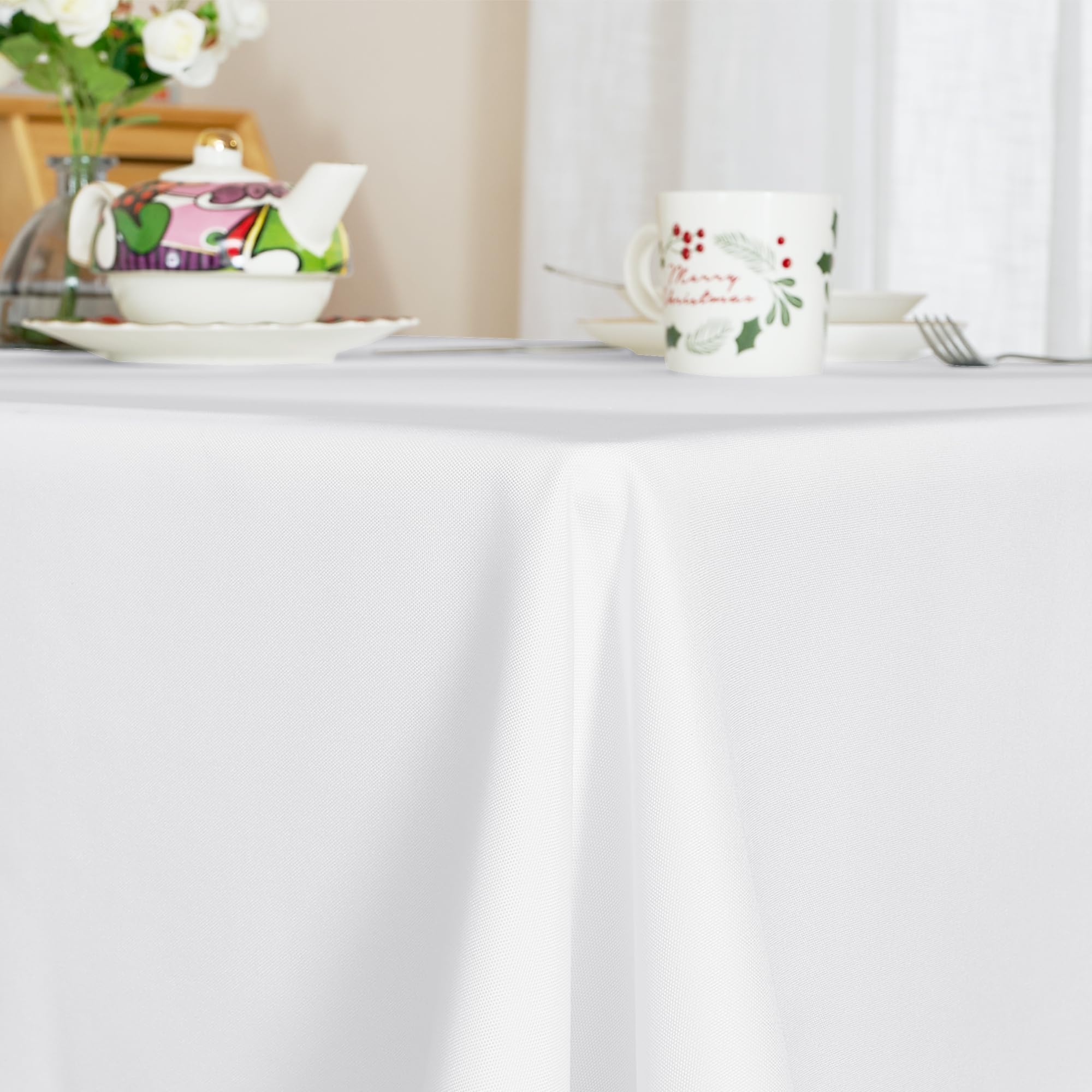 RYB HOME Nappe Blanche - Nappe Rectangulaire Anti Tache 140x300cm, Nappe de Table Noel Facile à Nettoyer Tissu Etanche Anti-Tâche Décoration pour Cuisine/Salon/Jardin Couverture