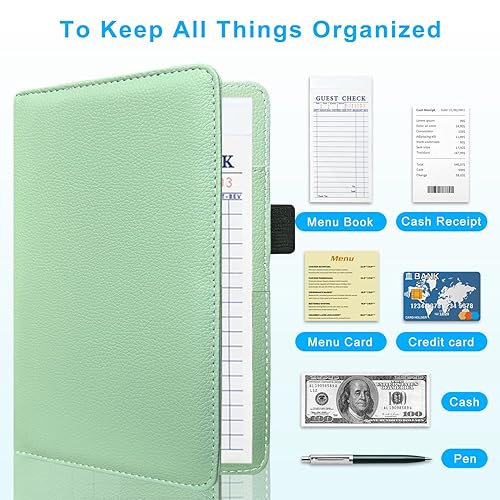 Miniatura 90 de ACdream - Libretas de servicio para camarero, cuaderno de recibos de comensales, bonito organizador de piel, cartera para dinero, para presentar AB