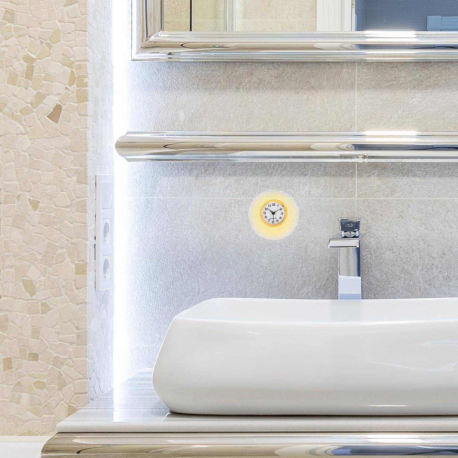 Mobestech Shower Clock with Suction Cup for Bathroom and Kitchen Wall-mountable Decorative Clock with Calendar Display Shatterproof Glass Cover Mist-Resistant for Humid Environments