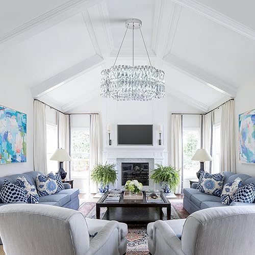 Miniatura 9 de Poemoon Moderno candelabro LED de cristal de 24 pulgadas con control remoto, regulable de 3000 a 6500 K, lámparas de lujo contemporáneas, lámpara