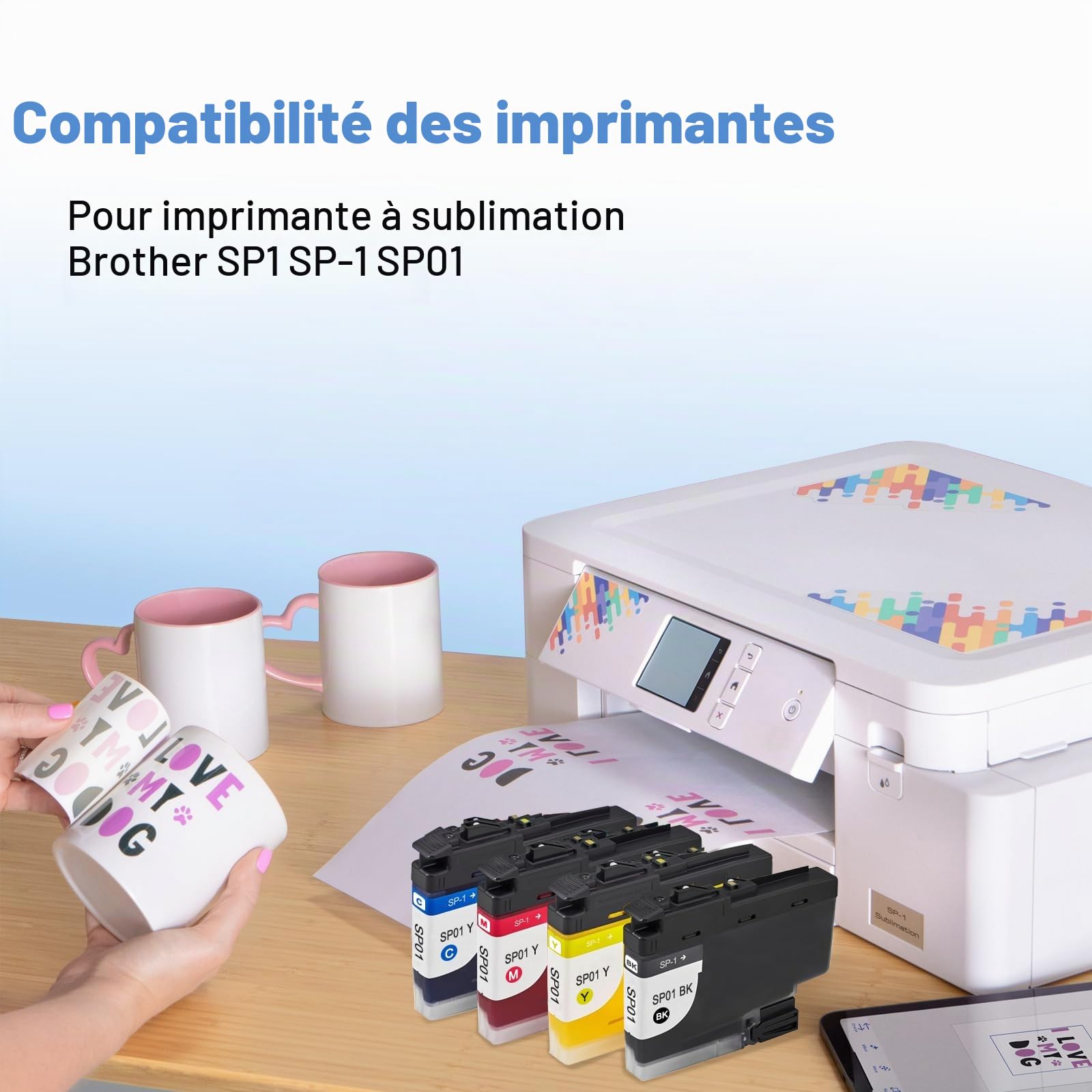 SP1 Cartouche d'encre Sublimation pour Cartouches d'encre Brother SP1 SP-01 SP01 SP01BKS SP01CS SP01MS SP01YS Compatible pour Brother SP1 Sublimation Imprimante