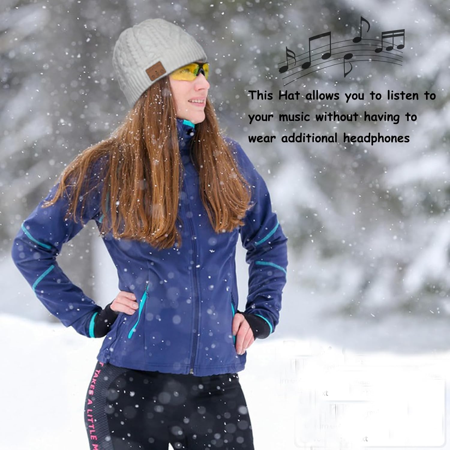 Wireless Music Beanie Headphone hat Women Winter Warm Knit Hats Cap Music Beanie with Headphones Built-in Stereo Speakers Mic for Outdoors Sports Running Skiing Woman Teenagers Her White - Image 9