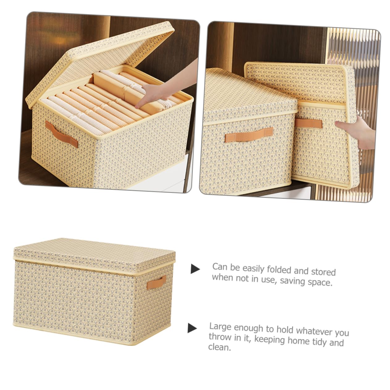 STOBAZA Caja de Almacenamiento Tapa y Asas Grande Beige Plegable