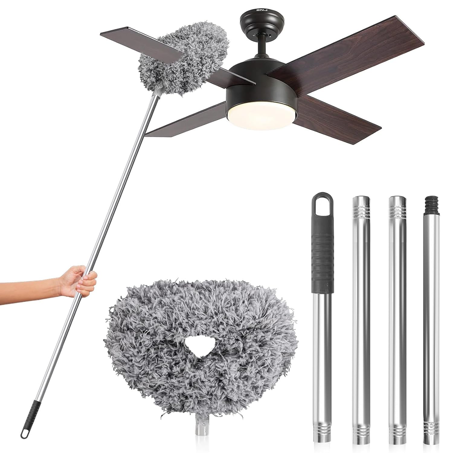Ceiling Fan Cleaner Duster, Reusable Microfiber Duster with Extension Pole, 13 to 48 Inch Fan Blade Cleaner, Removable Dusters for Cleaning Walls Bookshelves Door Window Top (Grey)-image-19