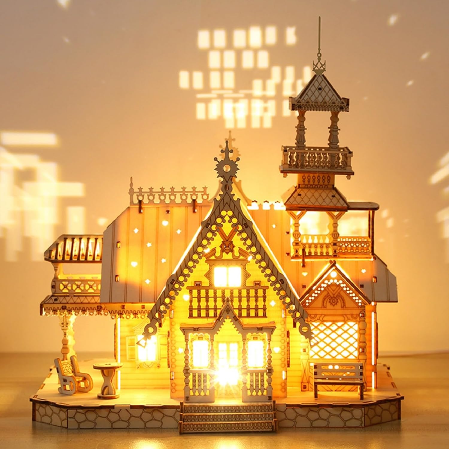 3D Wooden Puzzle for Adults, Villa House with USB LED, Classic Cottage Model, DIY Building Kit Handicraft Brain Teaser Game Toy Home Decor Birthday Gift for Women Men 14+, 267 Pieces