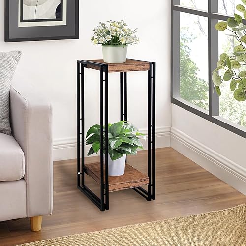 Miniatura 10 de fusehome Mesa de soporte para plantas de 22 pulgadas, estantes para plantas de 2 niveles, soporte para macetas de interior, soporte moderno de