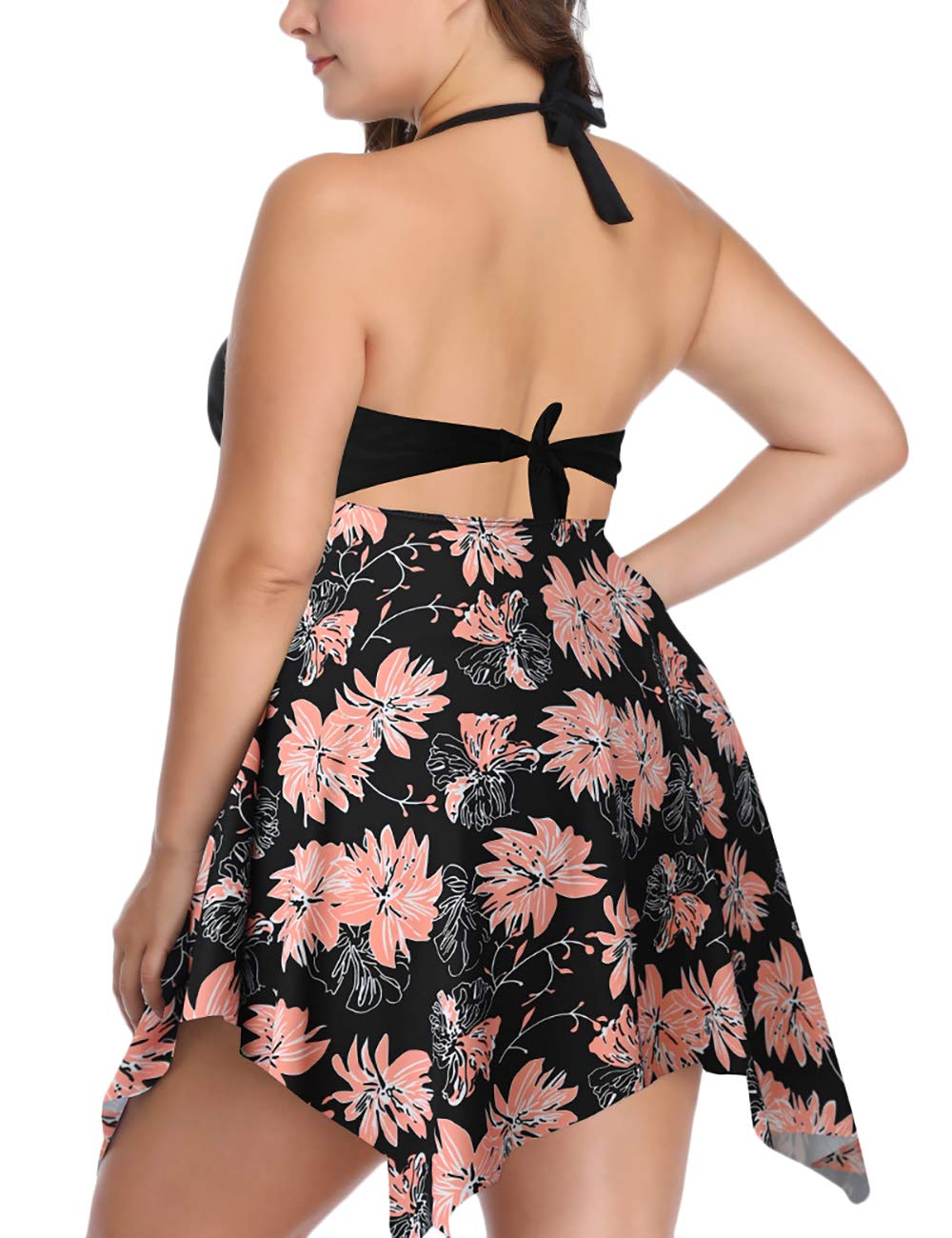 MuCooWomen's Plus Size Swindress Floral Halter 2 Pieces Tankini Swimwear Swimsuits 2X-6X