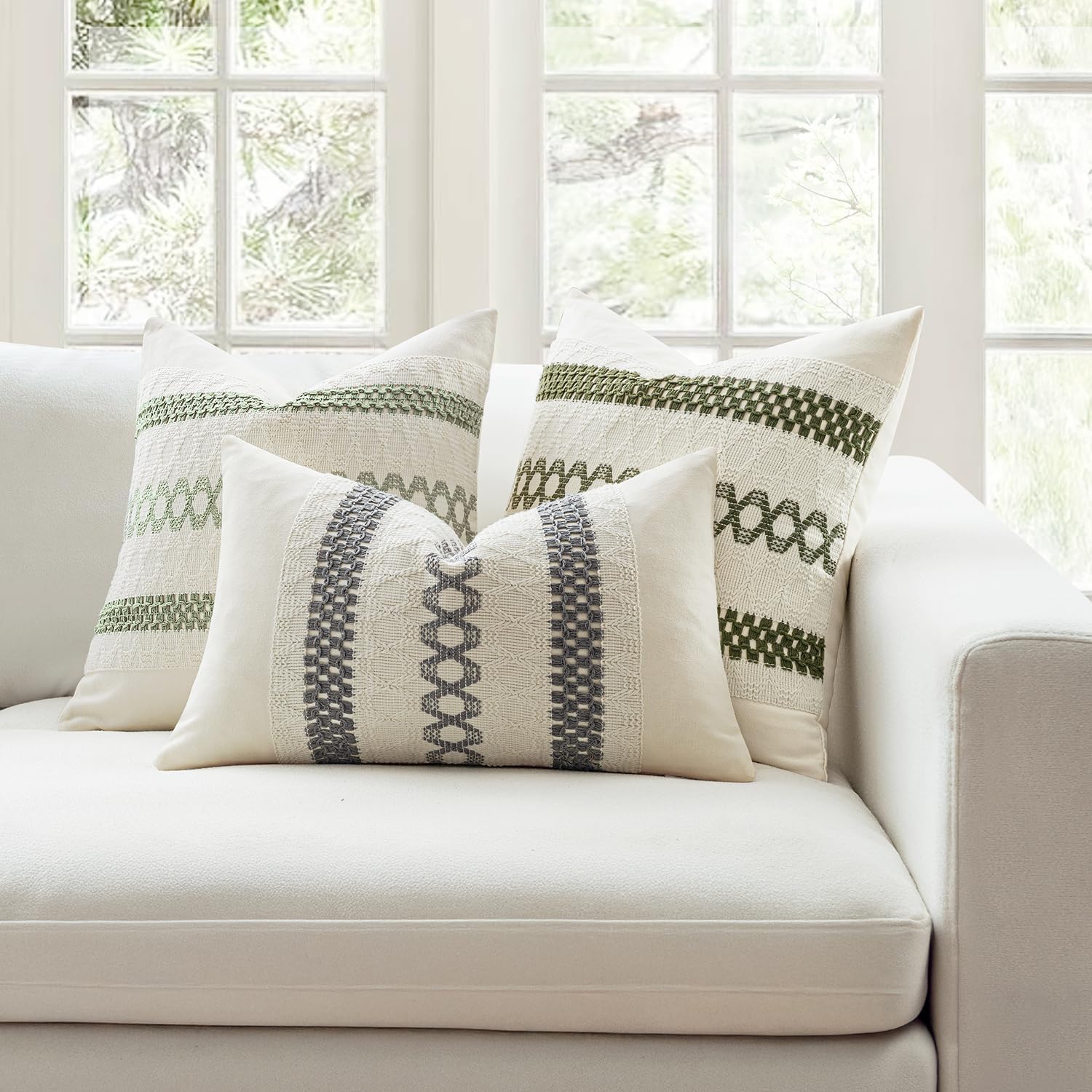 MIULEE Set of 2 Gray Boho Decorative Lumbar Pillow Covers 12x20 Inch Farmhouse Rustic Couch Throw Pillows Modern Cotton Cushion Covers Retro Cute Macrame Woven Spring Home Decor for Bed Sofa Chair