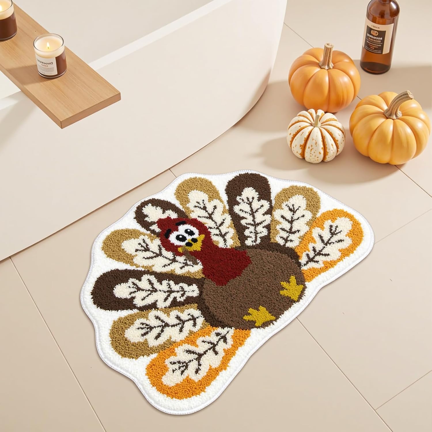 Mocsicka Thanksgiving Turkey Bath Mat Cute Turkey Bathroom Rug Super Soft Absorbent Bathroom Rugs Non Slip Bath Mat Machine Washable Rug for Bathrooms 20x28 inches