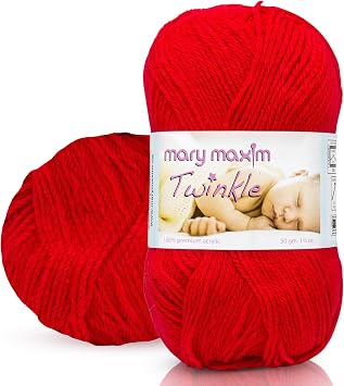 Mary Maxim Twinkle Baby Yarn for Crocheting and Knitting, Red Fingering Weight Yarn for Baby Blankets and Clothing 230 Yards Per 1.75 OZ Skein - Cardinal