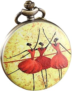 OIFMKC Pocket Watch Bronze Pocket Watch Printed Colorful Ballet Girl Full Hunter Quartz VPersonalised Pocket Watches Men Women Clock Reloj De Bolsil