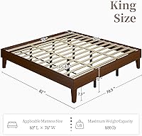 Vista 42 de Yaheetech Base de cama matrimonial con plataforma de madera maciza natural con soporte de listones de madera, espacio debajo de la cama de 12 Nogal
