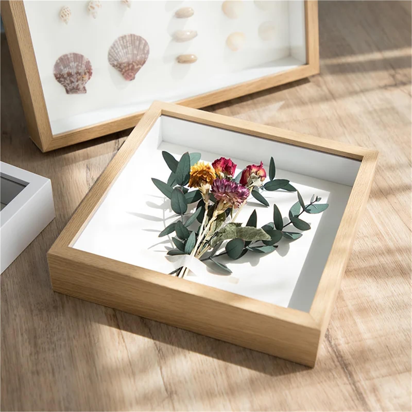 Shadow Box, Cornice portafoto in legno, profondità 3 cm, per esporre opere tridimensionali, stile nordico, fai da te, cornice portafoto in legno (acqua, 23 x 23 cm)