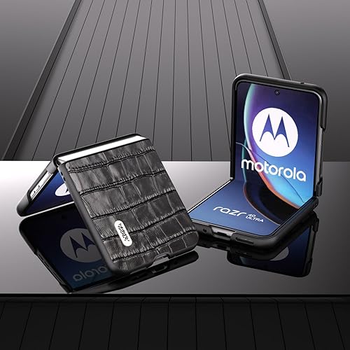Miniatura 4 de Funda para Motorola Razr+ 2023 5G, Moto Razr+ 2023, Funda trasera de cuero con patrón de cocodrilo genuino de primera calidad, funda delgada para