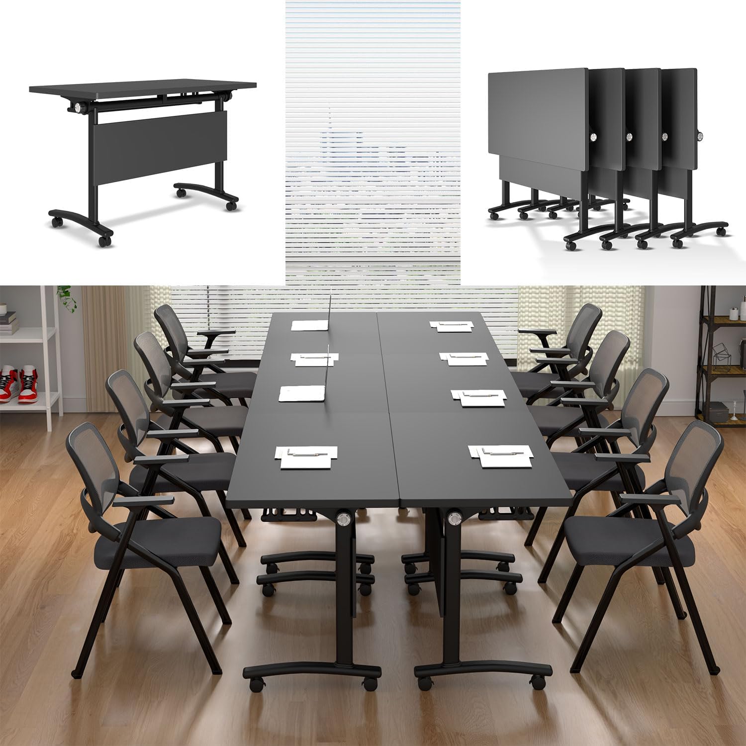 Modern Folding Conference Table,Mobile Flip Top Training Table with Wheels,Easy Assembly Stackable Meeting Seminar Tables,ModularConference Room Tables for Office,Classroom,Training Room