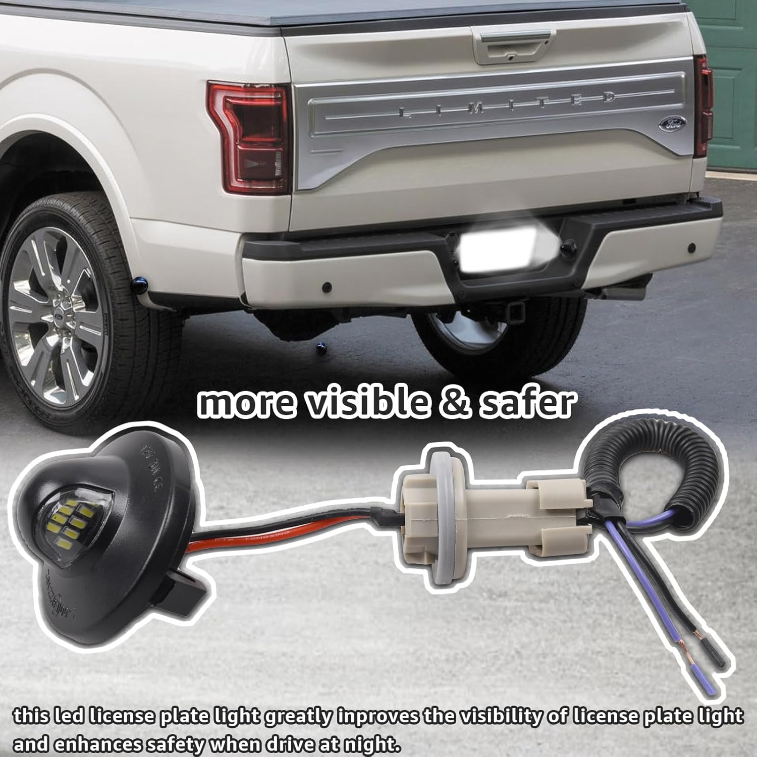 LED License Plate Light with Socket Wiring Harness Plugs Replaces Ford F150 F250 F350 F450 F550 Superduty Ranger Explorer Bronco Excursion Expedition,6500K White(2PCS)