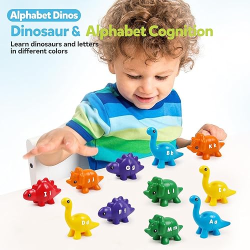 Miniatura 6 de Juguetes de aprendizaje del alfabeto, juego de letras a juego de dinosaurios ABC para niños pequeños con letras de doble cara, juguetes de