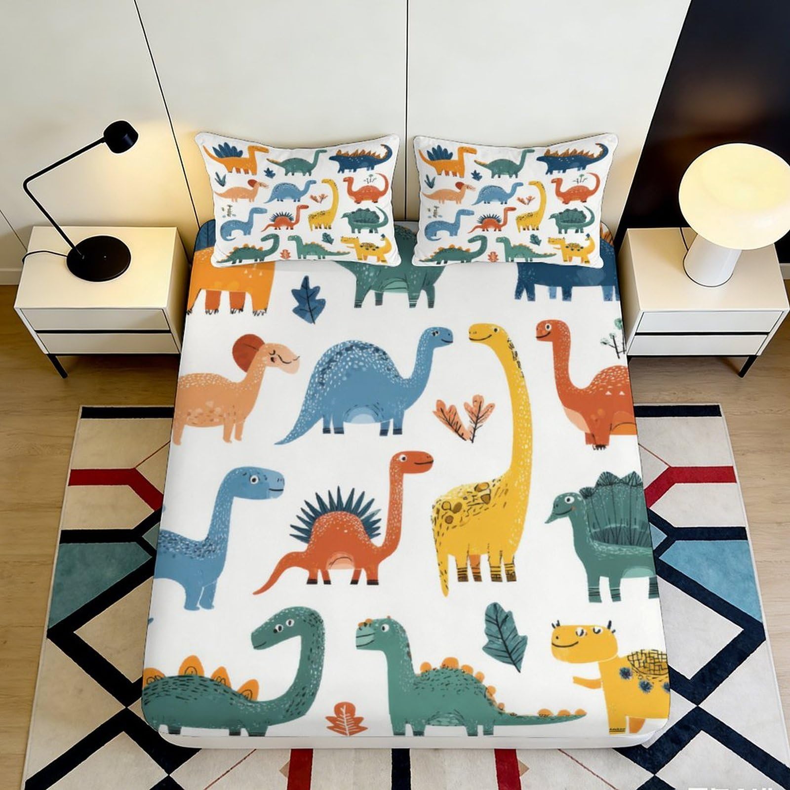Jwndfkpvxzgl Style-2 3D Printed Cartoon Dinosaur Fitted Sheet Microfiber Soft Colorful Animal Bed Cover For Bedroom Dorm Mattress Decor 90X200x25cm