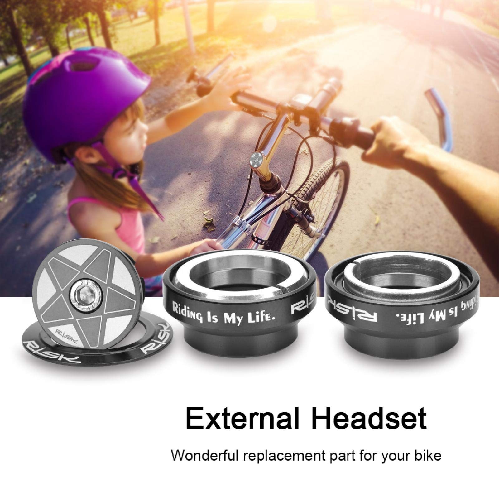 serie sterzo 1 1/8 + Casco da bicicletta pericoloso in lega di alluminio da 34 mm per sterzo da 28,6 mm con cuscinetti dello sterzo destro, cuscinetti della forcella dello sterzo destro da 28,6 mm