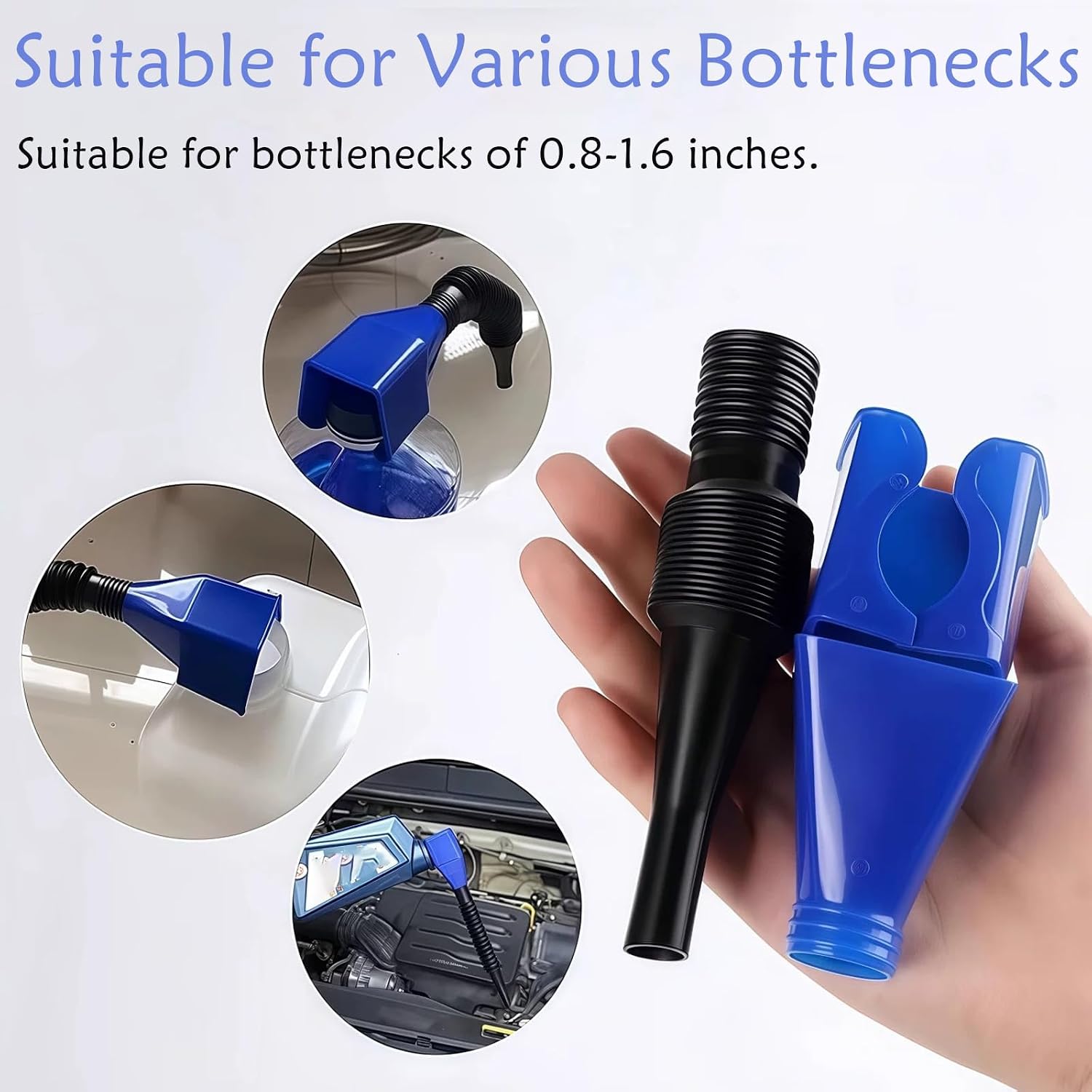 2PCS Oil Funnels for Automotive Use, Retractable Foldable Fuel Funnel, Universal Easy to Carry Wide Mouth Flexible for Car Motorcycle for Oil Change, Filling Water, Coolant in Cars