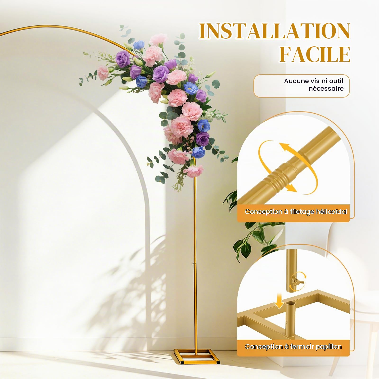 Support d'Arche de Mariage de 2,8m,Cadre d'Arrière-Plan Arqué en Métal pour Anniversaire, Arche Mariage, Remise de Diplôme, Fête, Célébration d'anniversaire Décoration d'Arrière-Arche Ballon