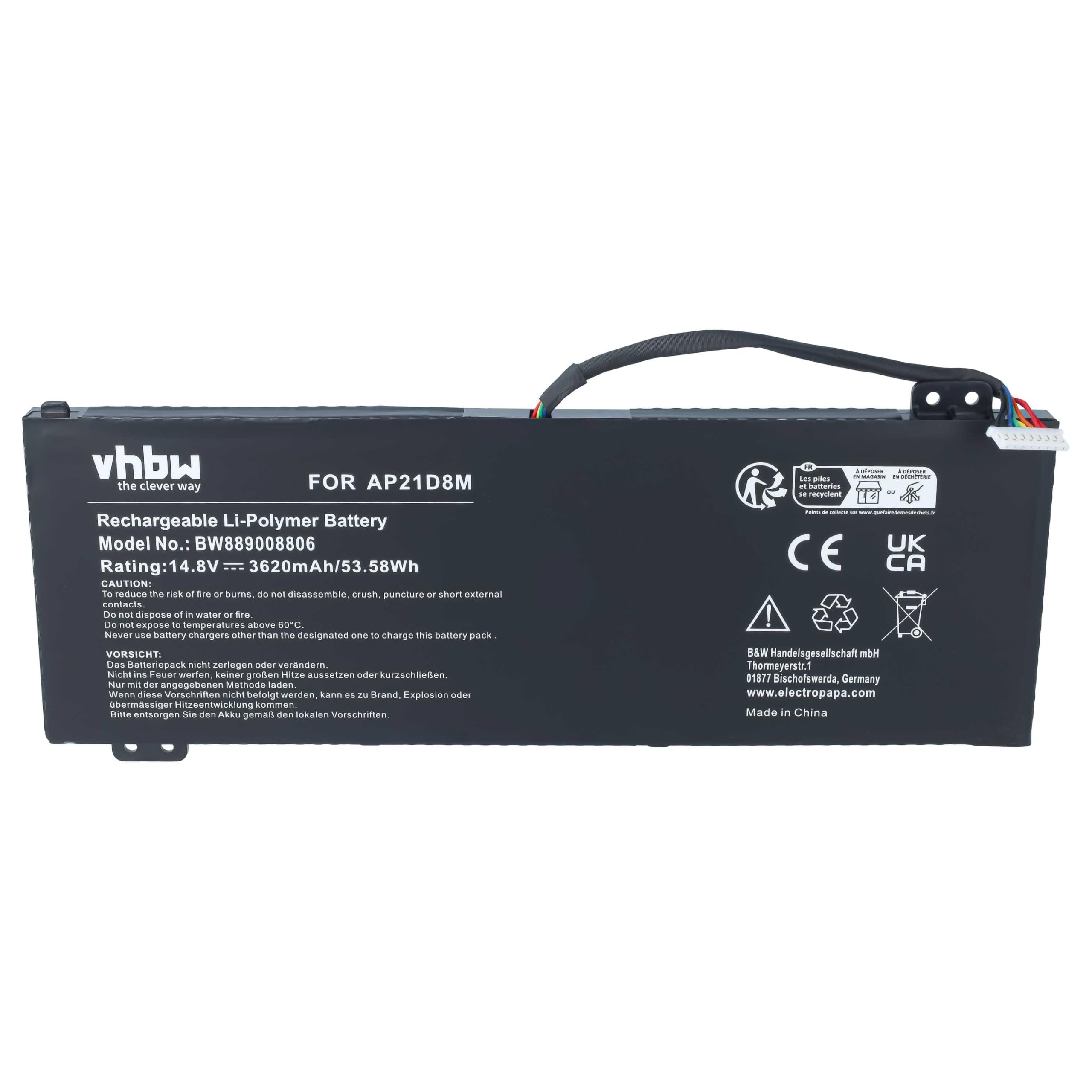 vhbw batteria sostituisce Acer AP18D8M, AP21D8M, AP18E7M, 4ICP4/70/88