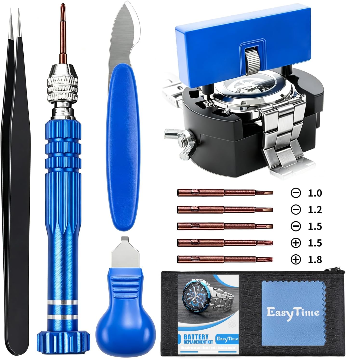 EasyTime Watch Repair Kit - Watch Battery Replacement Tool Kit, Suitable for Watch Back Removal with Watch Back Remover Tools, including Watch Opener tool, Adjustable case opener