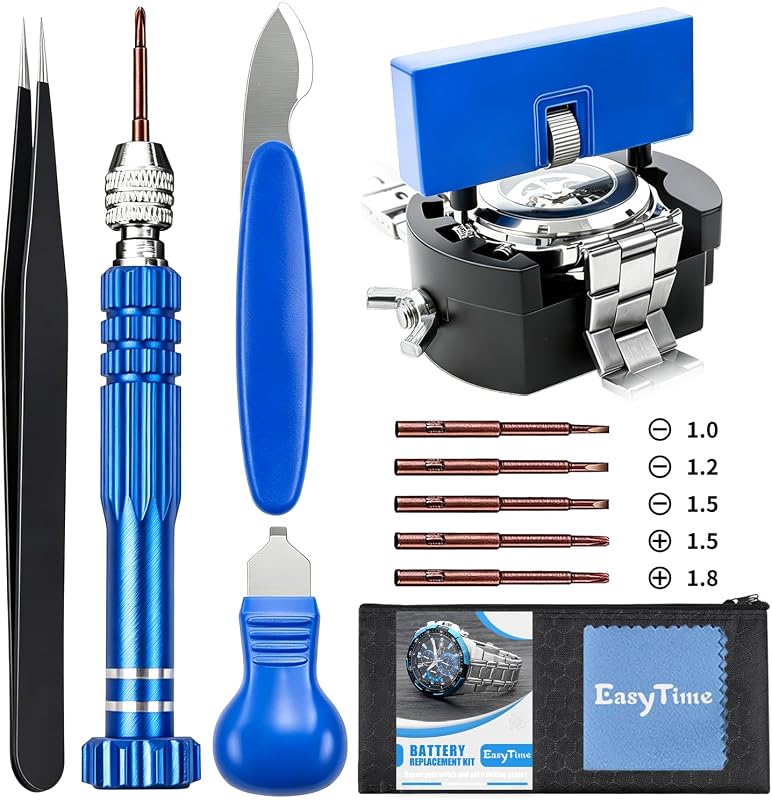 EasyTime Watch Battery Replacement Kit: Professional Watch Repair Tools Set | Complete Watch Back Remover & Case Opener Tools - Easy to Repair Your Watch with Instructions - No Extra Help or Cost Needed