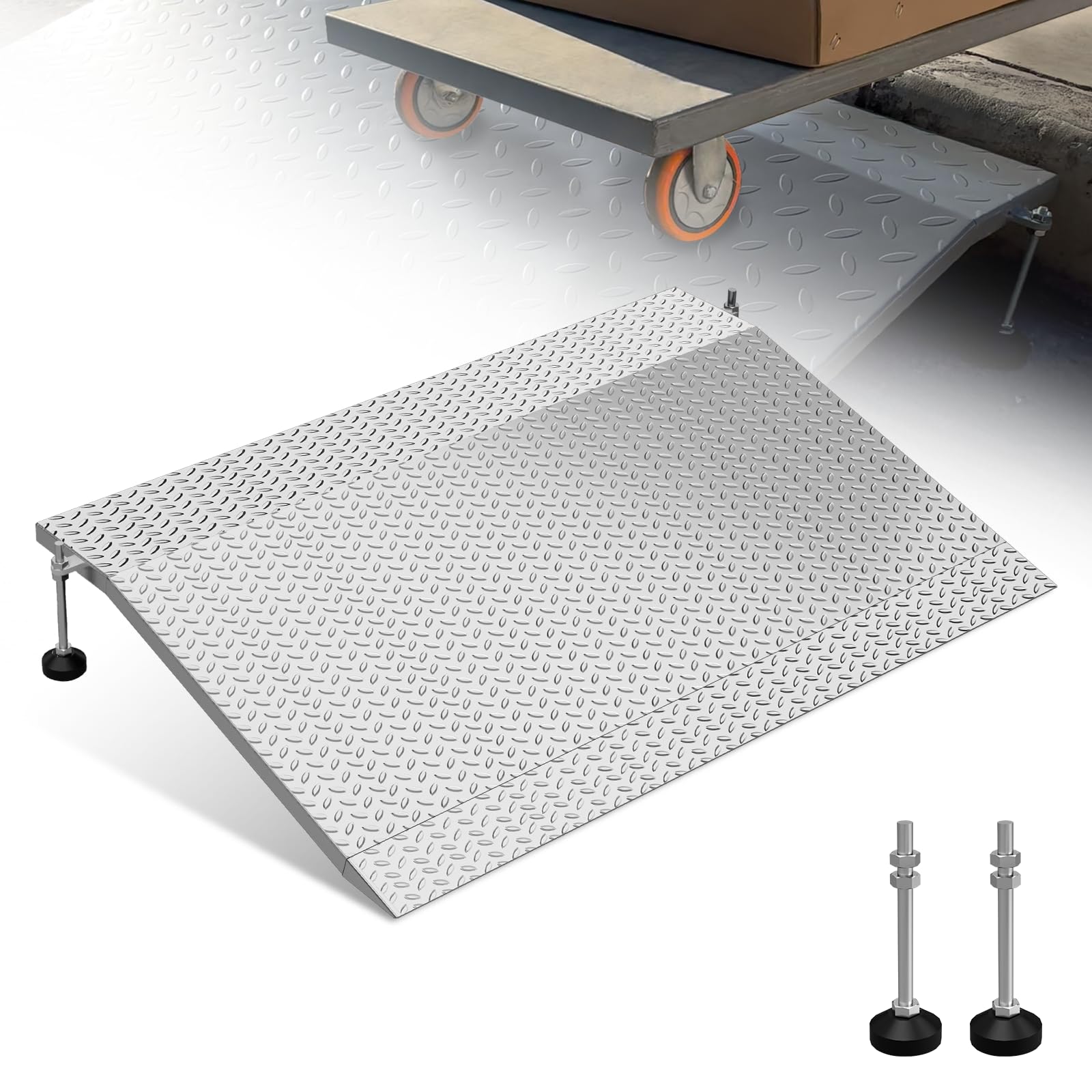 door threshold ramp, 3-6" adjustable height rise threshold ramp for doorways, 39.4" portable self supporting entry handicap ramp, 1000lbs load for wheelchairs, scooters, uneven surfaces, carbon steel