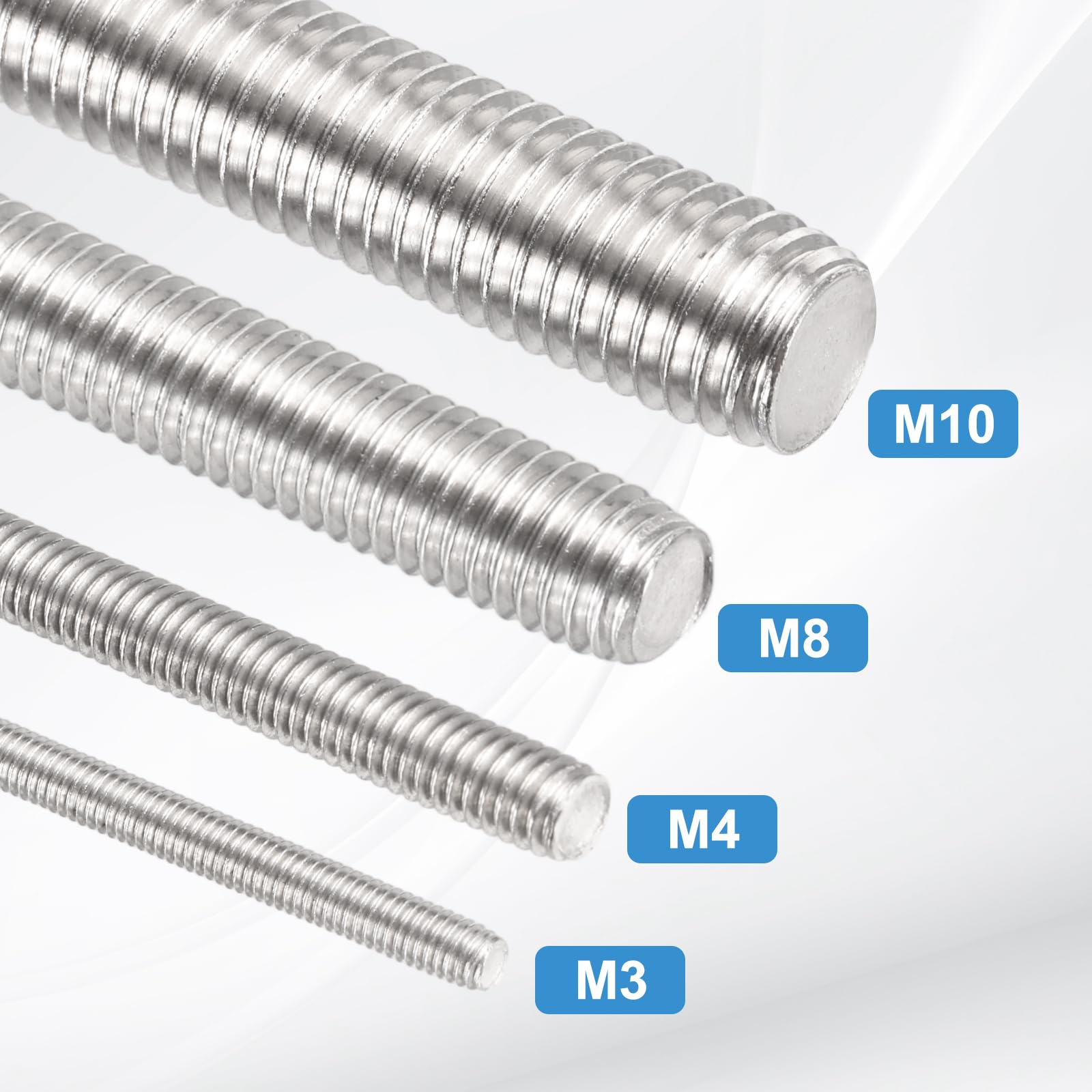 sourcing map 1 lot de tiges entièrement filetées M10 x 500 mm, tiges filetées en acier inoxydable 304, filetage à droite avec écrou rondelle carrée pour ancrage structurel, vis de fixation