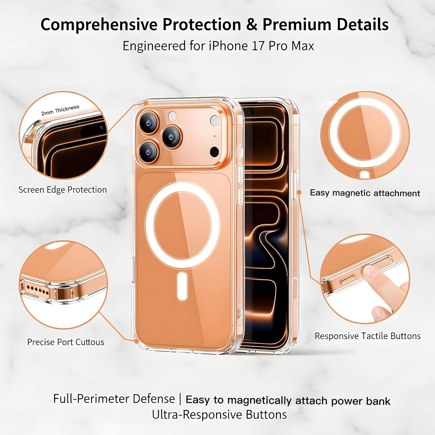 MysticHome Case for iPhone 17 Pro Max, Clear Classic Hybrid iPhone Case with Camera Control, Shockproof Military-Grade Protection, Magnetic Compatible with MagSafe - Image 5