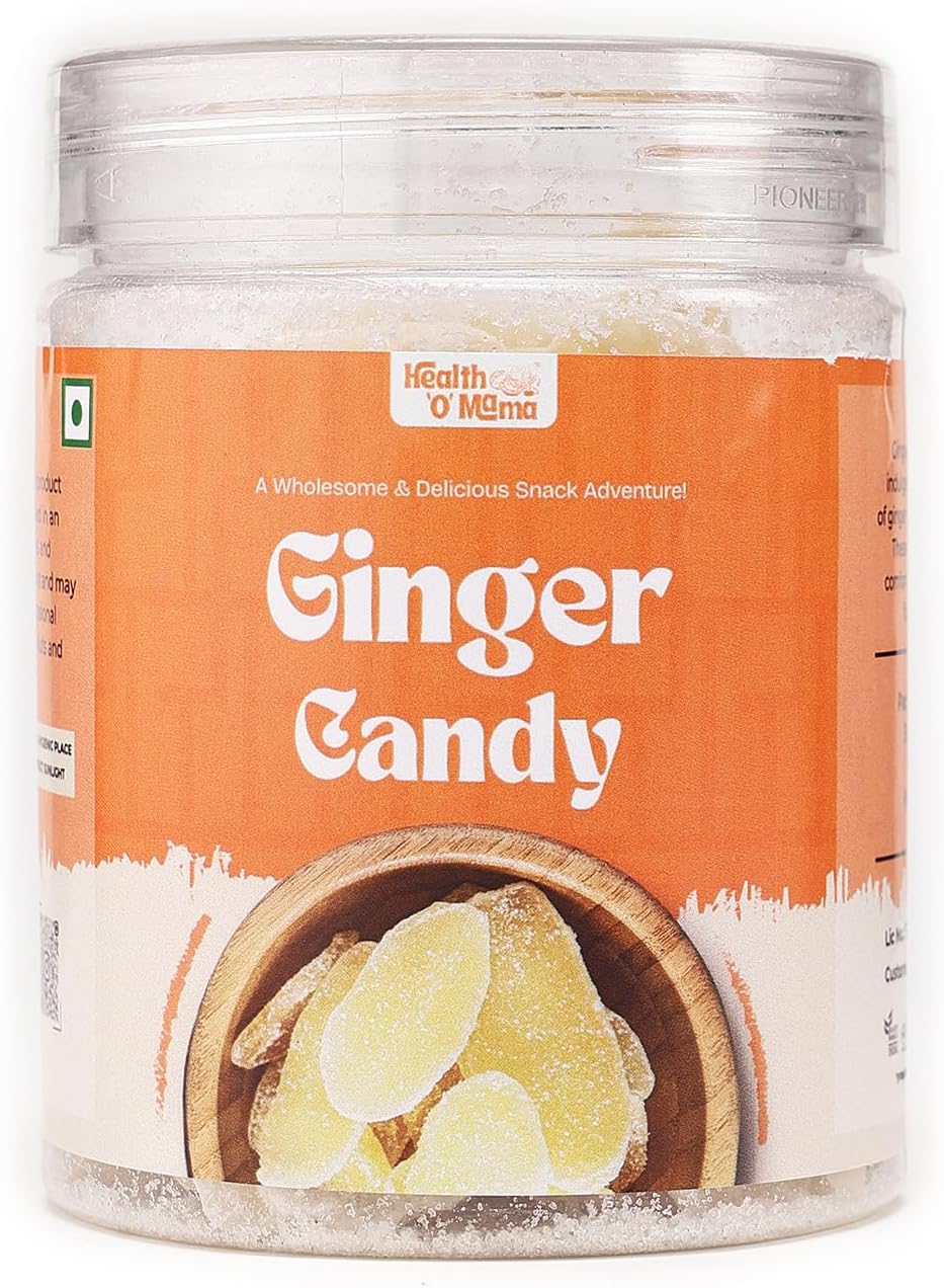health’o’mama Ginger Candy 200g Jar Pack | Premium Adrak Candy | Natural Digestive Treat | Sweet & Spicy Ginger Bites | Fresh & Aromatic