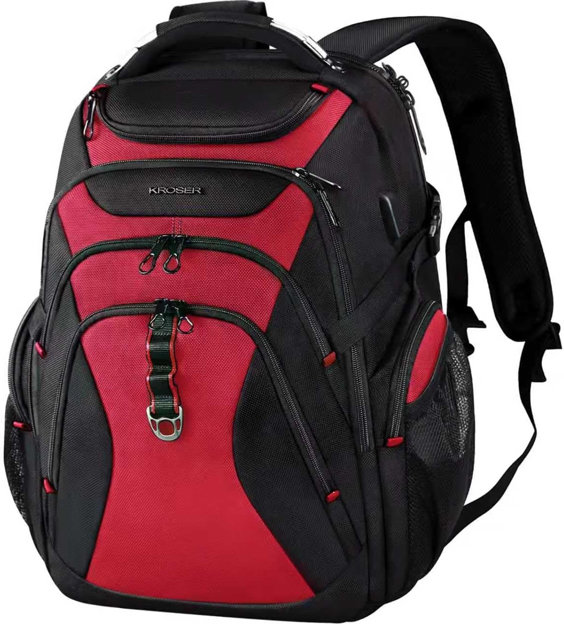 KROSER Travel Laptop Backpack 17.3 Inch XL Computer Backpack with Hard Shell Saferoom RFID Pockets Water-Repellent Business College Daypack Stylish Bag for Men/Women-Black Red Black Red-17.3 17.3 inch - Image 1 of 6