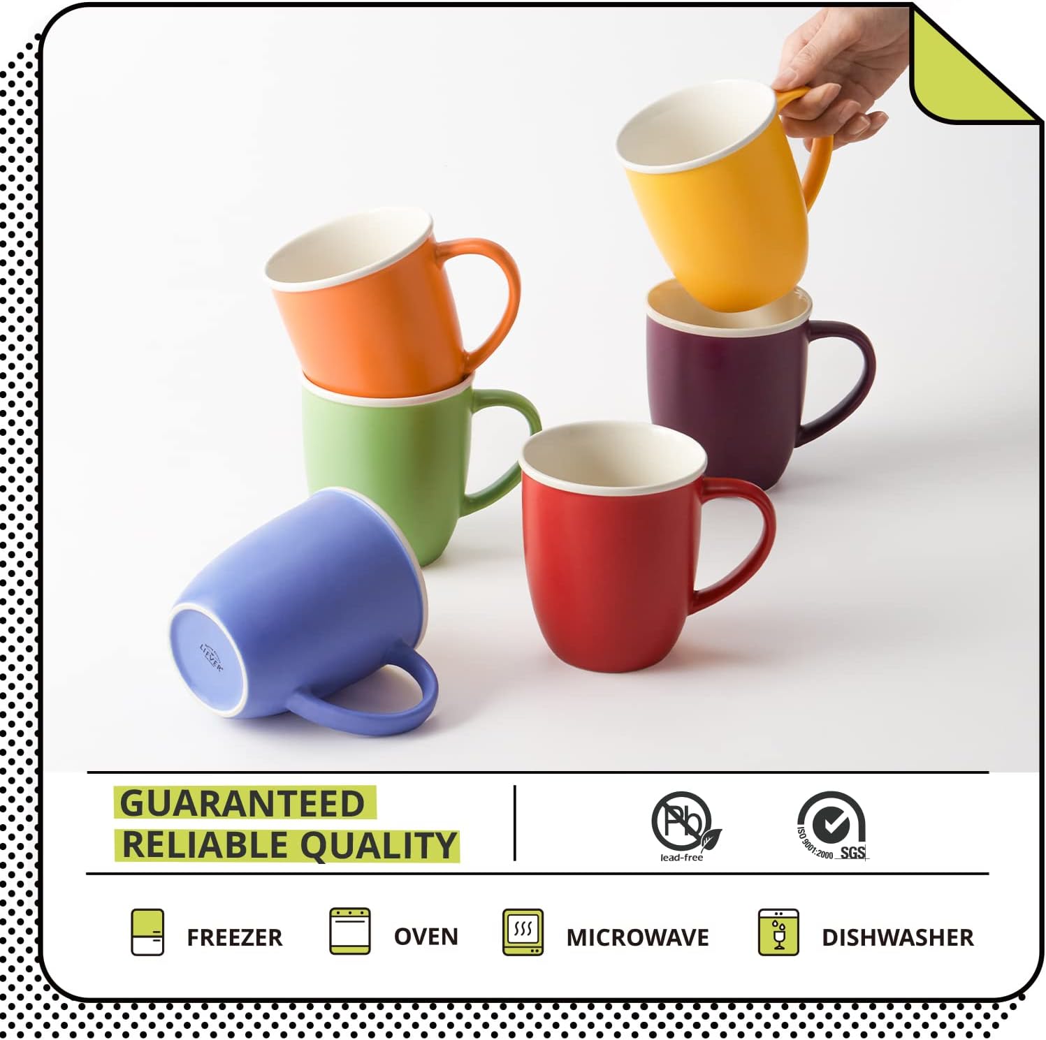 LIFVER 18oz Large Coffee Mugs Set of 6, Assorted Colored Coffee Mugs with Handle, Matte Ceramic Large Mugs for Coffee, Tea, Cocoa, Christmas Thanksgiving Housewarming Party Gift, Multi Colors